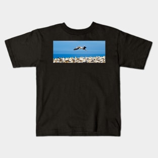 gannet flying over colony, Kids T-Shirt